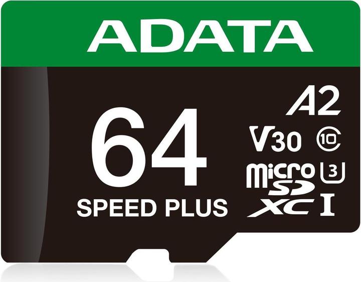 Actual product image Adata microSD 64GB Speed Plus UHS-I U3 + adapter (64 GB, microSDXC, U3, UHS-I)