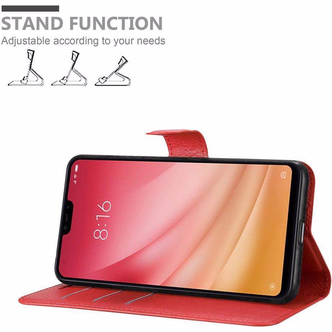 Thumbnail - Cadorabo Book mit Standfunktion Cover (Xiaomi Mi 8 Lite), Smartphone Hülle, Rot