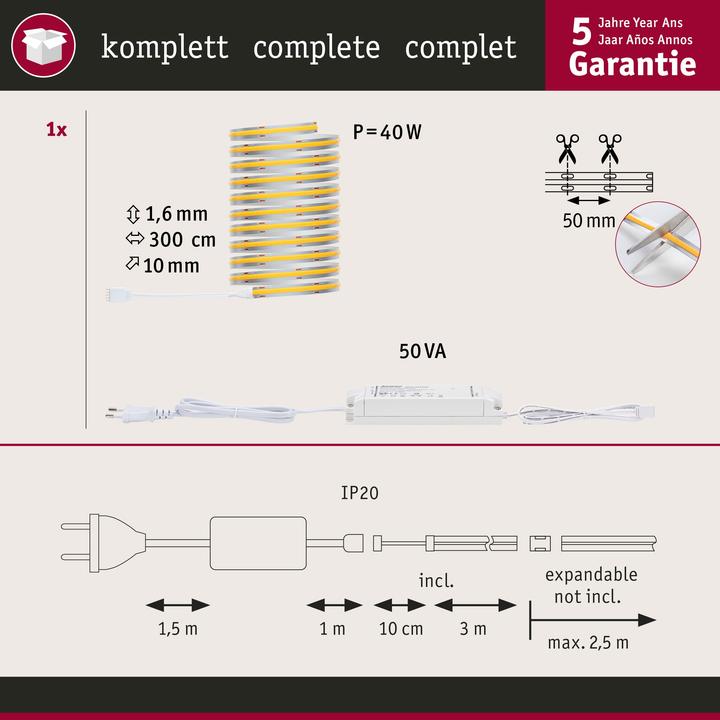 Produktbild Paulmann MaxLED 1000 Full-Line COB Stripe Set (Warmweiss, 300 cm, Indoor)