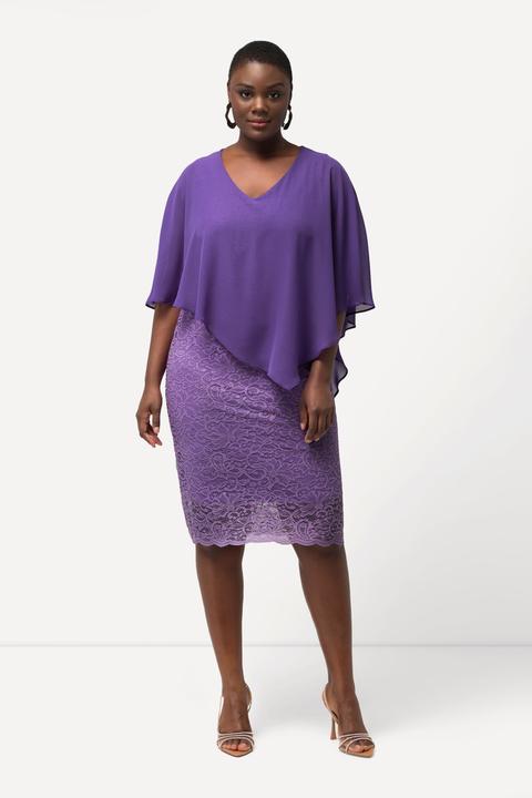 Produktbild Ulla Popken Abendkleid, Chiffon-Cape, Jersey, Spitzensaum, 3/4-Arm (58)