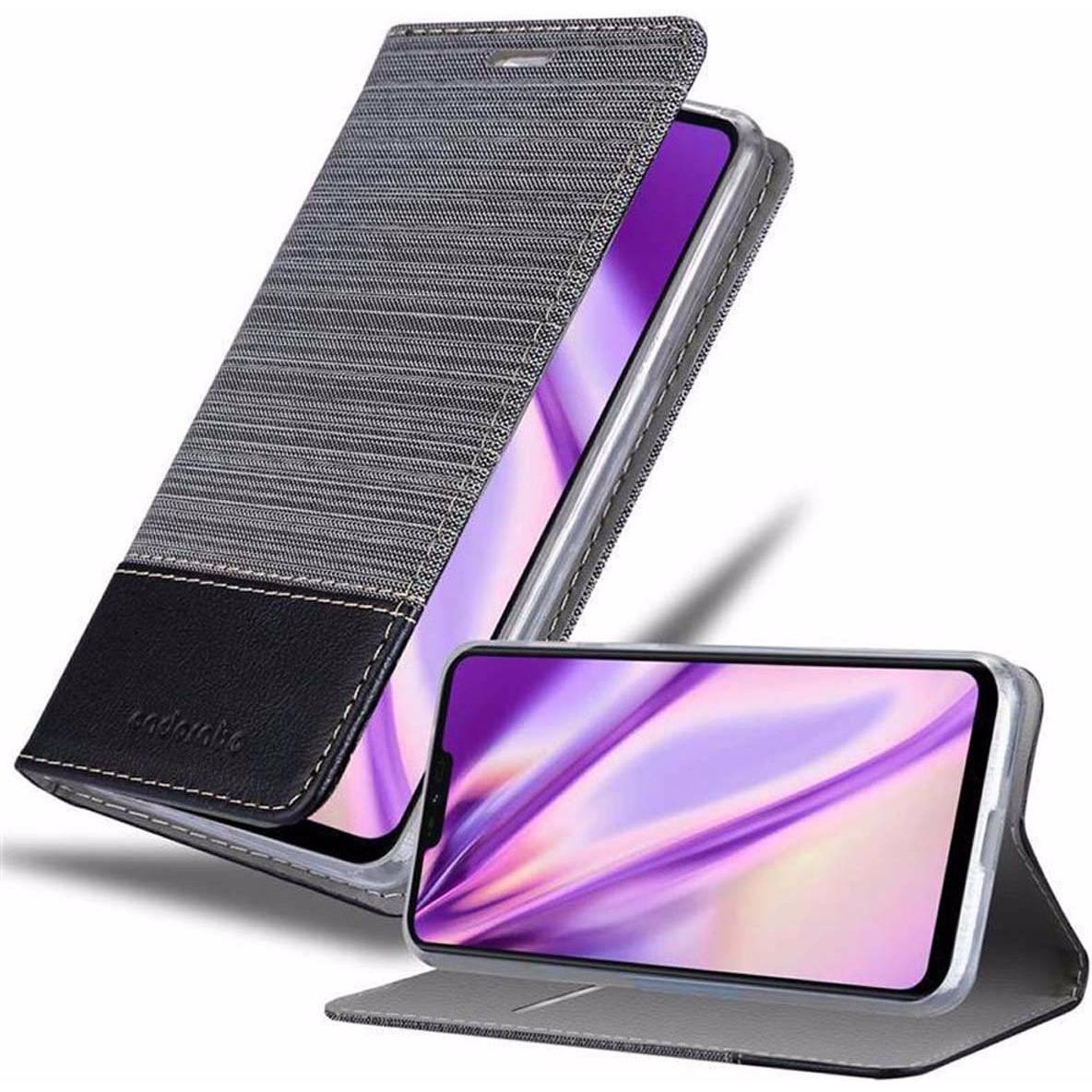 Cadorabo Book Jeans Optik Cover (LG Q9), Smartphone Hülle, Grau