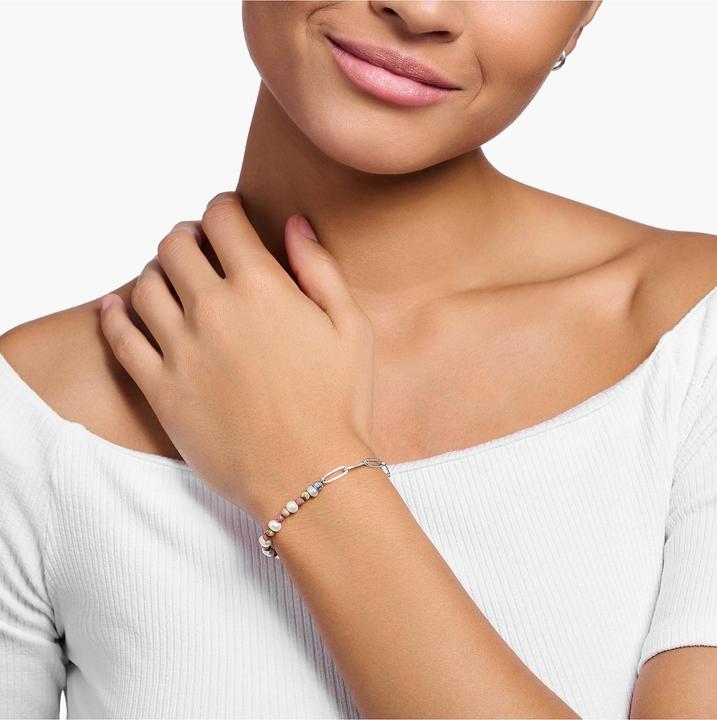 Immagine prodotto Thomas Sabo Bracciale Charm con perline colorate, perle bianche e catene d'argento (17 cm, Argento 925)