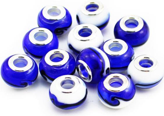 Produktbild Hermex Glas Bead versilbert 925 - Silbrig Blau (Glas, Metalllegierung)