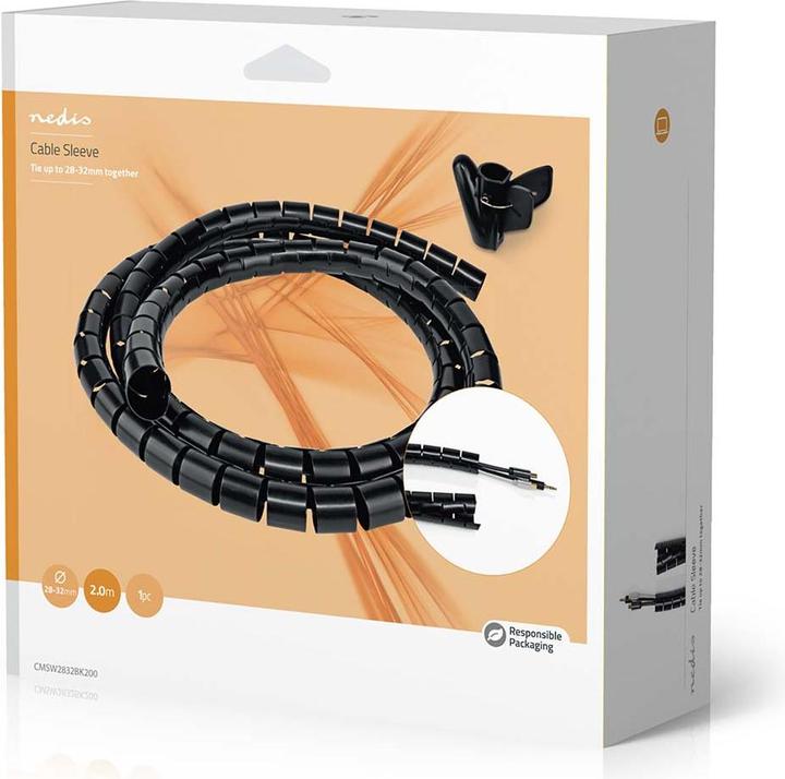 Produktbild Nedis Kabelmanagement Hülse 2.00 m 1 Stück max. Kabeldicke: 32 mm PE Schwarz (Kabeldurchlass, 200 cm)
