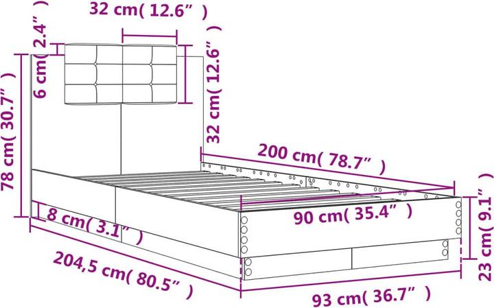 Actual product image VidaXL Bed frame with headboard (90 x 200 cm)