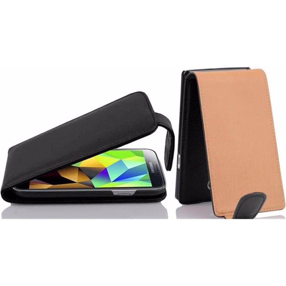 Cadorabo Flip mit Struktur Cover (Samsung Galaxy S5 Mini), Smartphone Hülle, Schwarz