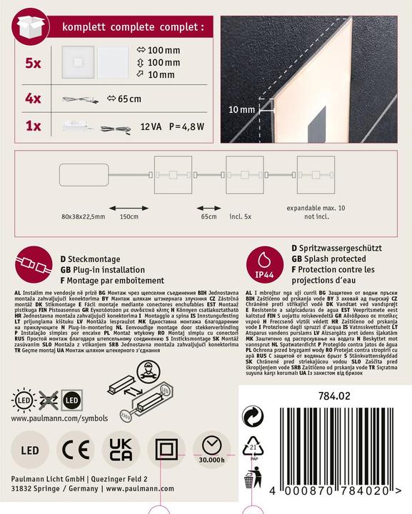 Actual product image Paulmann LumiTiles Square Basic Set (Warm white, 1 cm, Indoor)