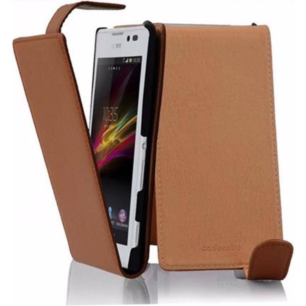 Cadorabo Flip mit Struktur Cover (Sony Xperia C), Smartphone Hülle, Braun