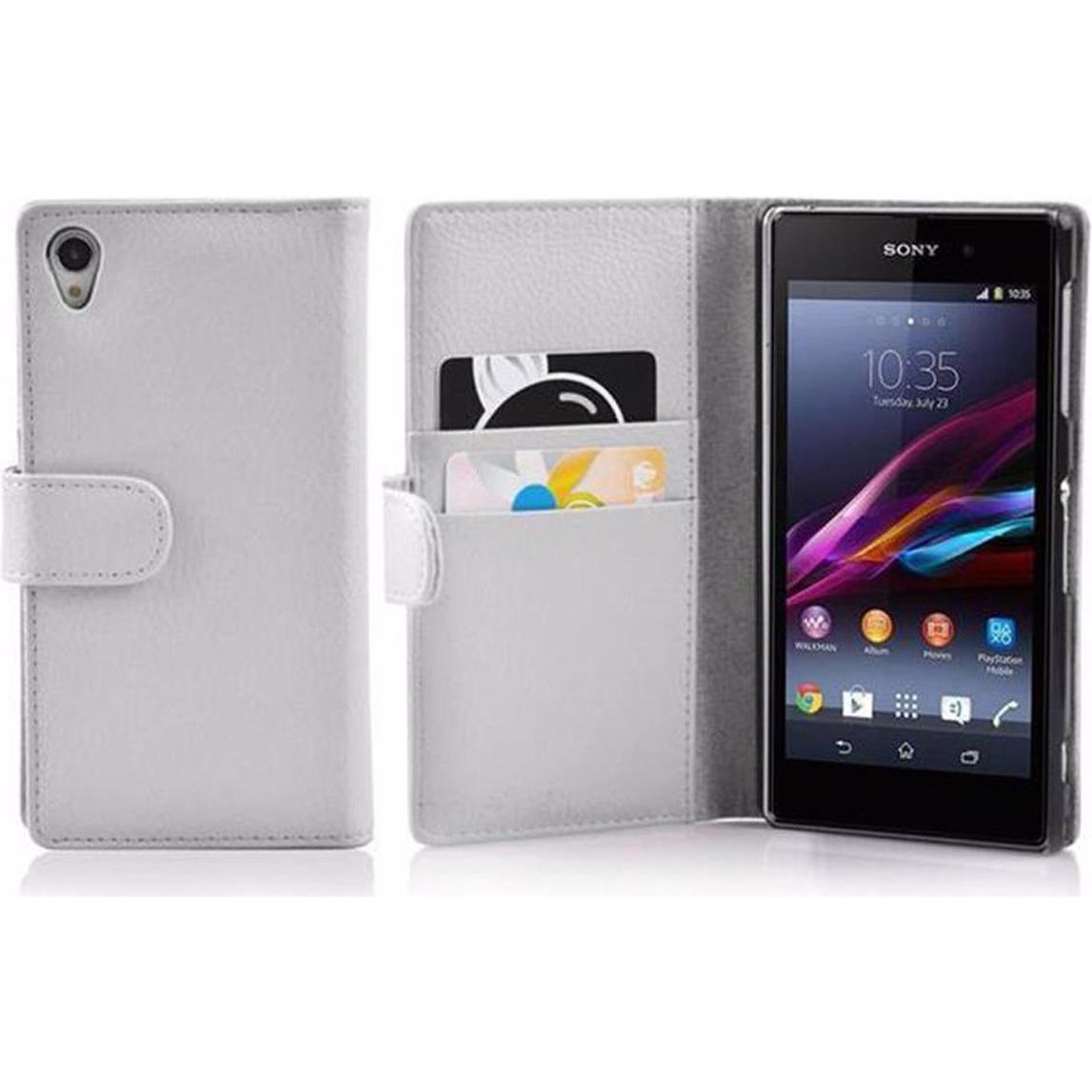 Cadorabo Book mit Struktur Cover (Sony Xperia Z1), Smartphone Hülle, Weiss