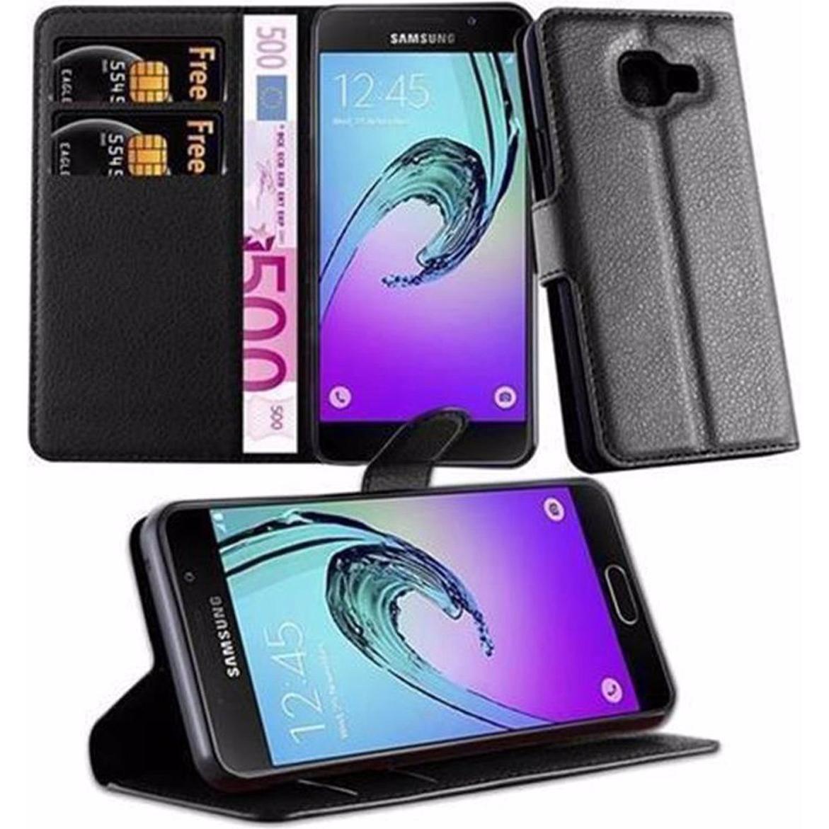 Cadorabo Book mit Standfunktion Cover (Samsung Galaxy A3 (2016)), Smartphone Hülle, Schwarz