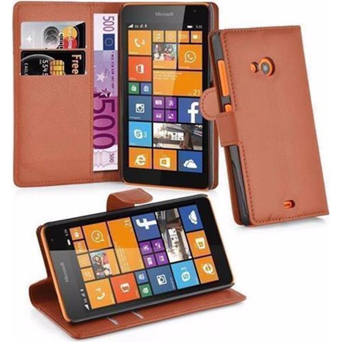 Cadorabo Book mit Standfunktion Cover (Microsoft Lumia 535), Smartphone Hülle, Braun