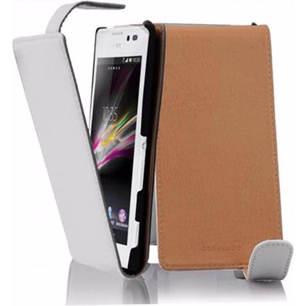 Cadorabo Flip mit Struktur Cover (Sony Xperia C), Smartphone Hülle, Weiss
