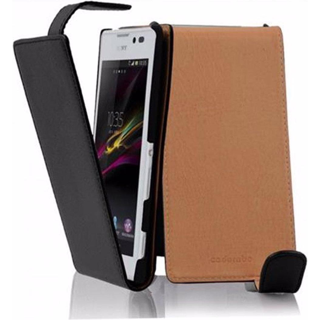 Cadorabo Flip mit Struktur Cover (Sony Xperia C), Smartphone Hülle, Schwarz