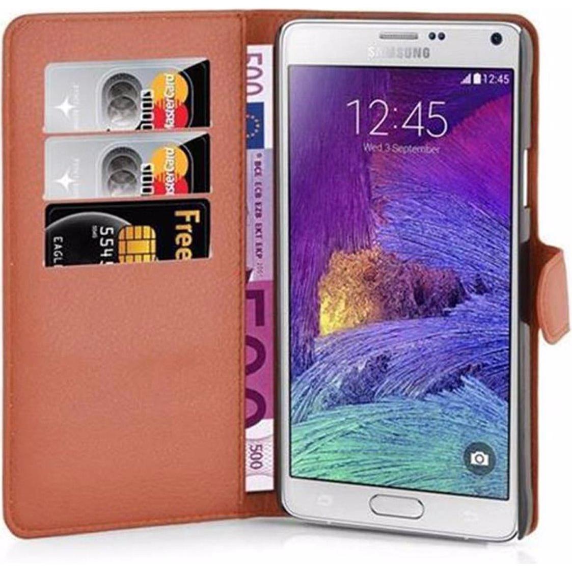 Cadorabo Book mit Standfunktion Cover (Samsung Galaxy Note 4), Smartphone Hülle, Braun