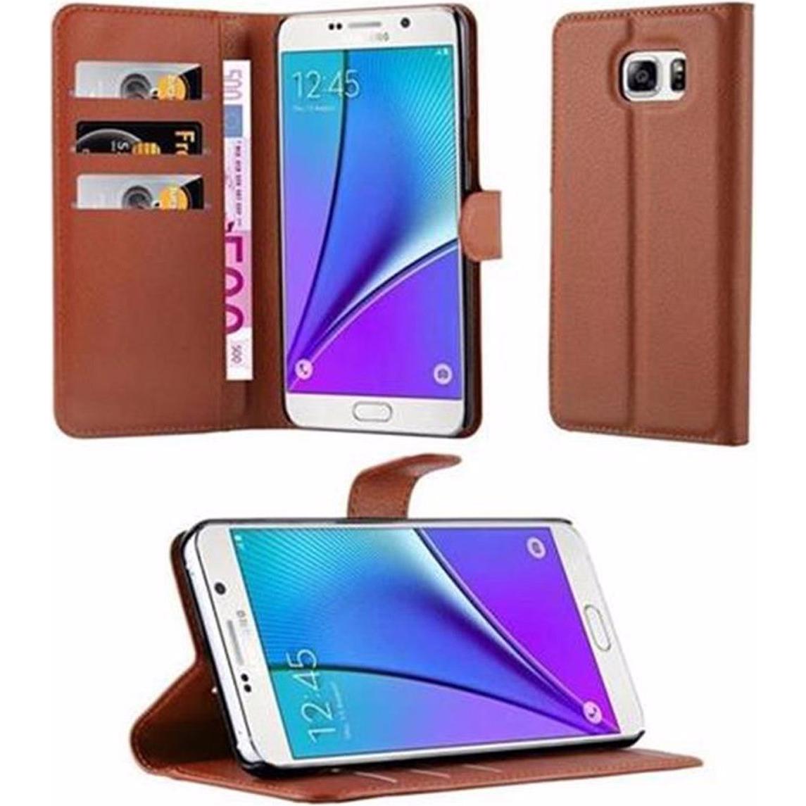 Cadorabo Book mit Standfunktion Cover (Samsung Galaxy Note 5), Smartphone Hülle, Braun