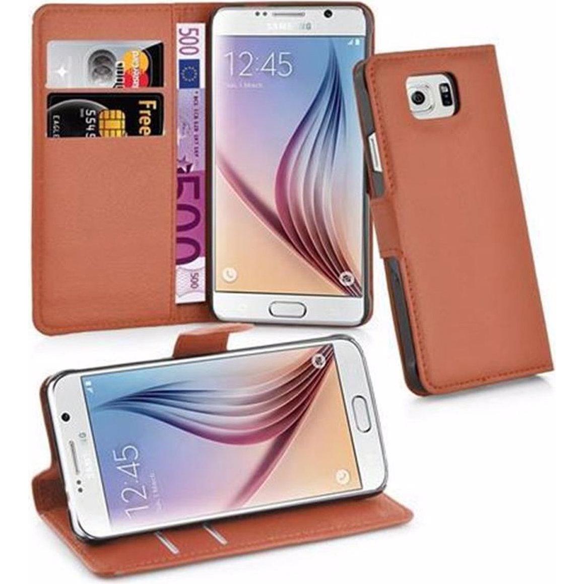 Cadorabo Book mit Standfunktion Cover (Samsung Galaxy S6), Smartphone Hülle, Braun