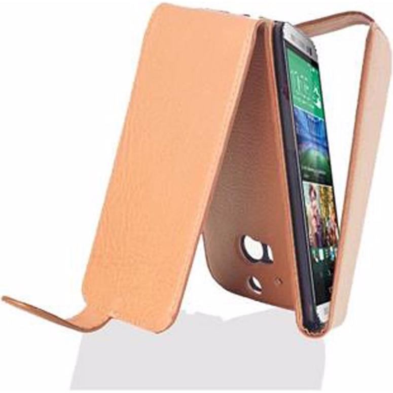 Cadorabo Flip mit Struktur Cover (HTC One M8), Smartphone Hülle, Braun