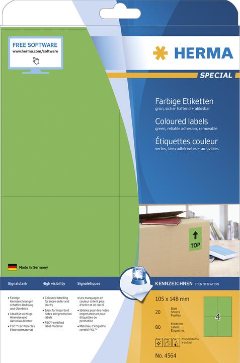 Actual product image HERMA Colour labels A4 removable
