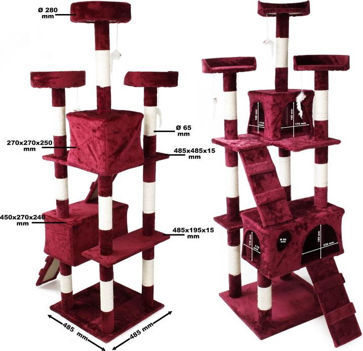 Produktbild Wiltec Kratzbaum Rot 170cm Sisal Katzenbaum Katzenkratzbaum Kletterbaum Katze (170 cm, Rot)