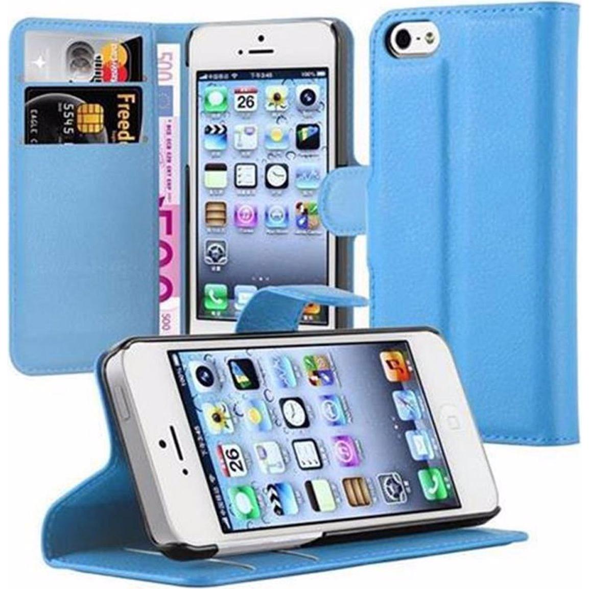 Cadorabo Book mit Standfunktion Cover (Apple iPhone 5), Smartphone Hülle, Blau