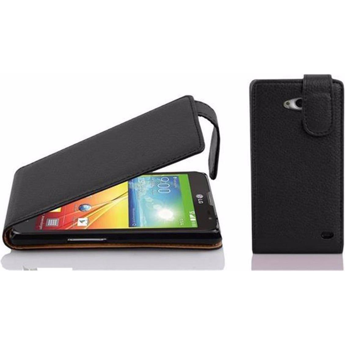 Cadorabo Flip mit Struktur Cover (LG L70), Smartphone Hülle, Schwarz