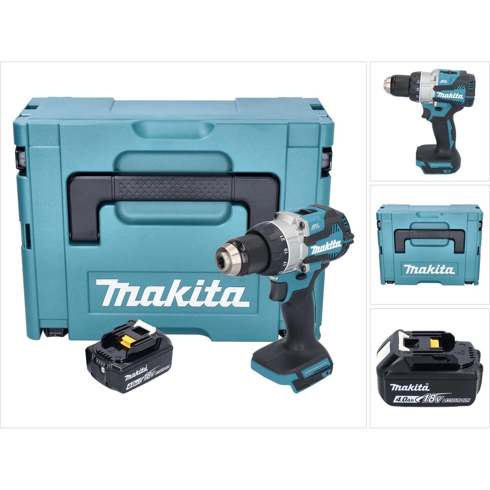 Makita, Bohrmaschine + Akkuschrauber, DDF 489 M1J Akku Bohrschrauber 18 V 73 Nm Brushless + 1x Akku 4,0 Ah + Makpac - oh...