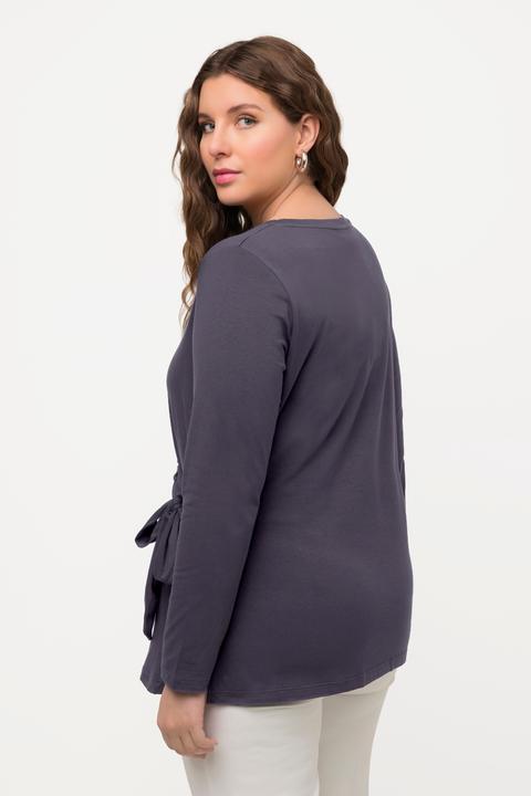 Actual product image Ulla Popken Knot Detail Asymmetric Draped Front Round Neck Stretch Tee (46, 48)