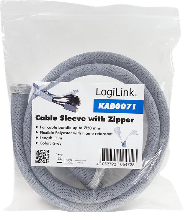 Actual product image LogiLink Cable conduit with zip, 1.0 m, grey made of polyester, abrasion-, tensile- & deformation-resistant (Cable conduit, 100 cm)