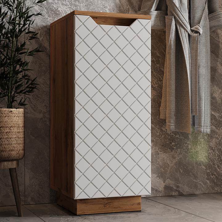 Produktbild Vichy Midischrank Lotta, Eiche/Weiss mit Kachelstruktur, 33.4 x 81.9 cm (33.40 x 35 x 81.90 cm)