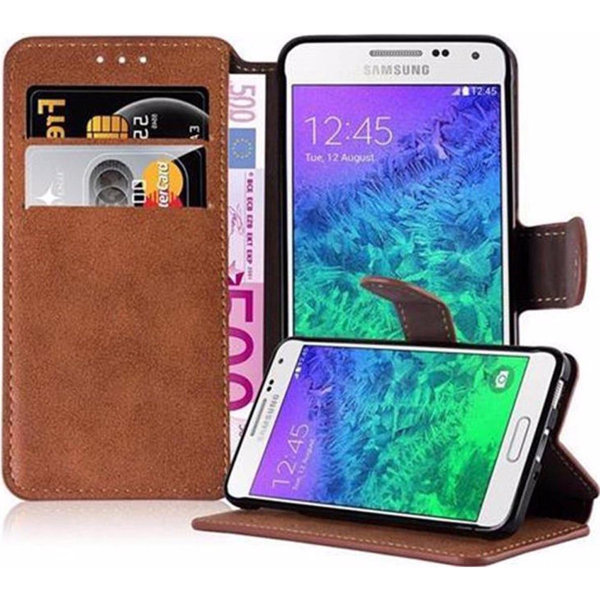 Cadorabo Book Retro Matt Wallet Cover (Samsung Galaxy Alpha), Smartphone Hülle, Braun
