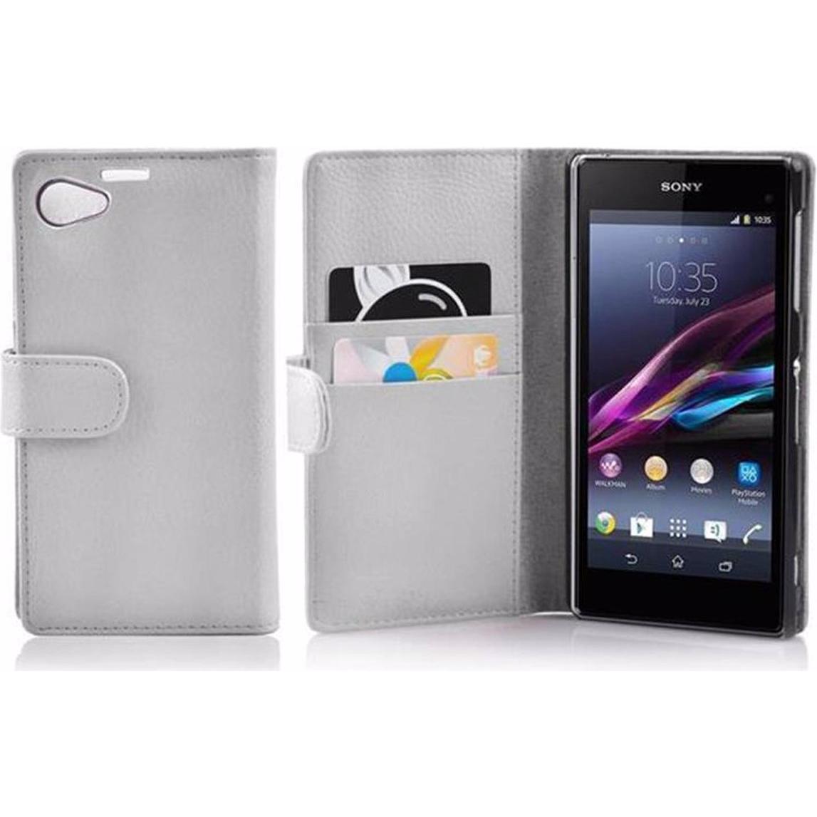 Cadorabo Book mit Struktur Cover (Sony Xperia Z1 Compact), Smartphone Hülle, Weiss