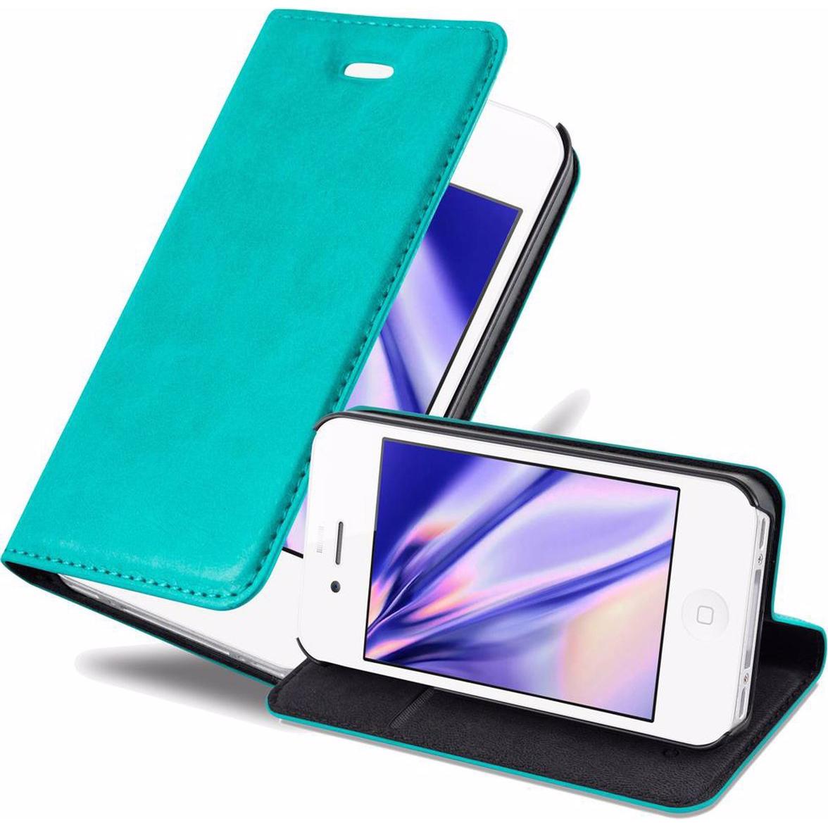 Cadorabo Book Invisible Magnet Cover (Apple iPhone 4s, Apple iPhone 4), Smartphone Hülle, Türkis