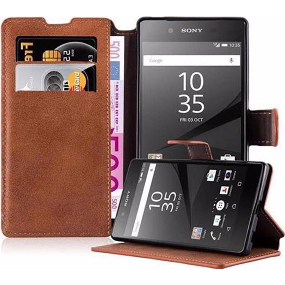 Cadorabo Book Retro Matt Wallet Cover (Sony Xperia Z5), Smartphone Hülle, Braun