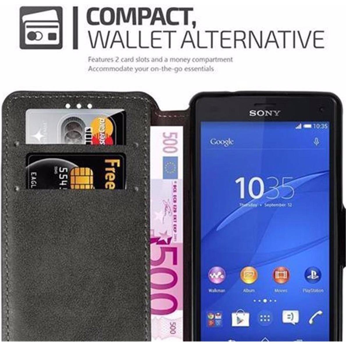 Cadorabo Book Retro Matt Wallet Cover (Sony Xperia Z3 Compact), Smartphone Hülle, Grau