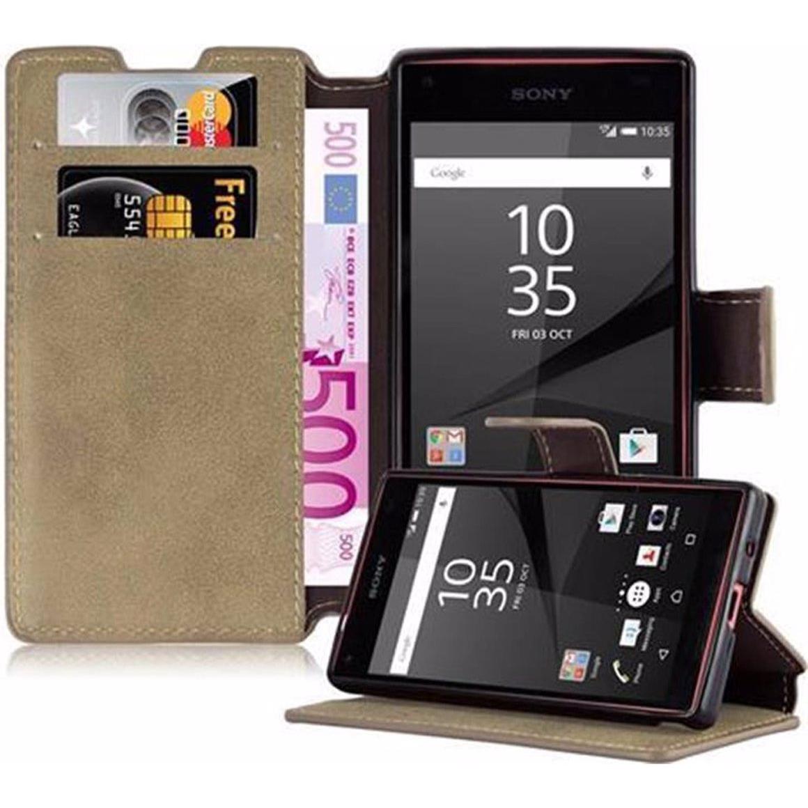 Cadorabo Book Retro Matt Wallet Cover (Sony Xperia Z5 Compact), Smartphone Hülle, Braun