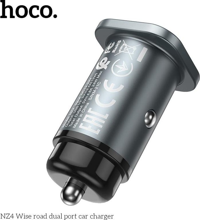Actual product image Hoco NZ4 Wise Road Dual Port Car Charger, Grey