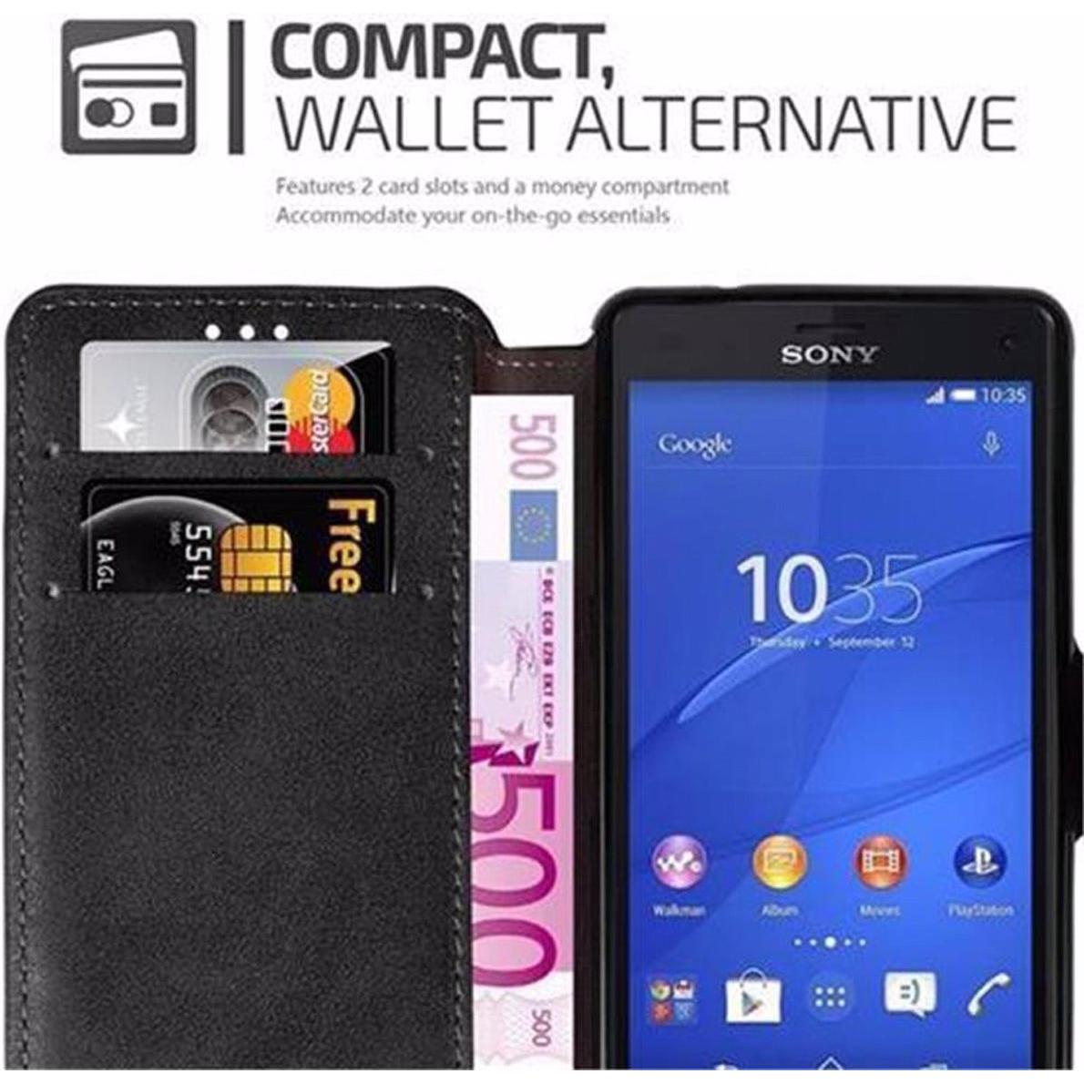 Cadorabo Book Retro Matt Wallet Cover (Sony Xperia Z3 Compact), Smartphone Hülle, Schwarz