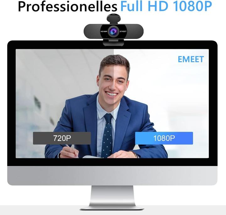 Produktbild EMeet Full HD Webcam mit Dual Mikrofon und Lichtkorrektur