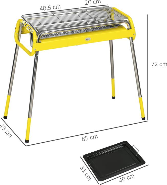 Immagine prodotto Outsunny Griglia a carbonella con piedini regolabili, 2 griglie, piastra e borsa per il trasporto