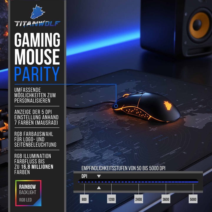 Produktbild Titanwolf Tastatur-, Maus- und Mauspad-Set, Gaming Bundle - Mechanisches Keyboard, Mouse & Mousepad (DE, Kabelgebunden)