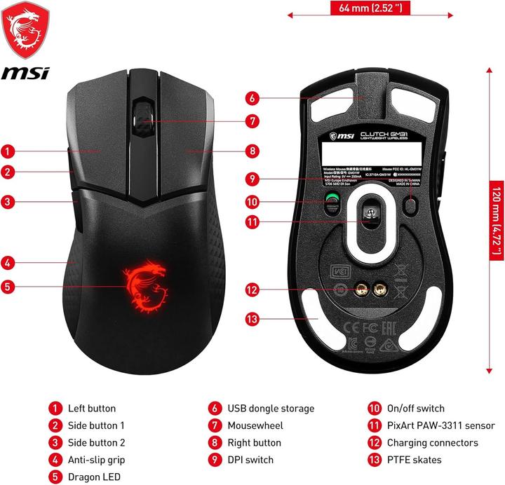 Actual product image MSI Clutch GM31 (Cable, Wireless)