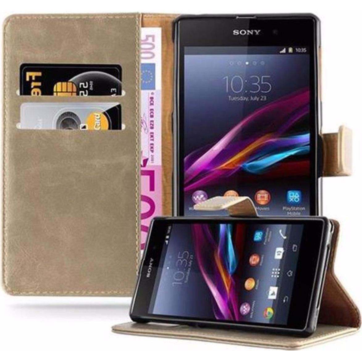 Cadorabo Book Luxury Cover (Sony Xperia Z1), Smartphone Hülle, Braun