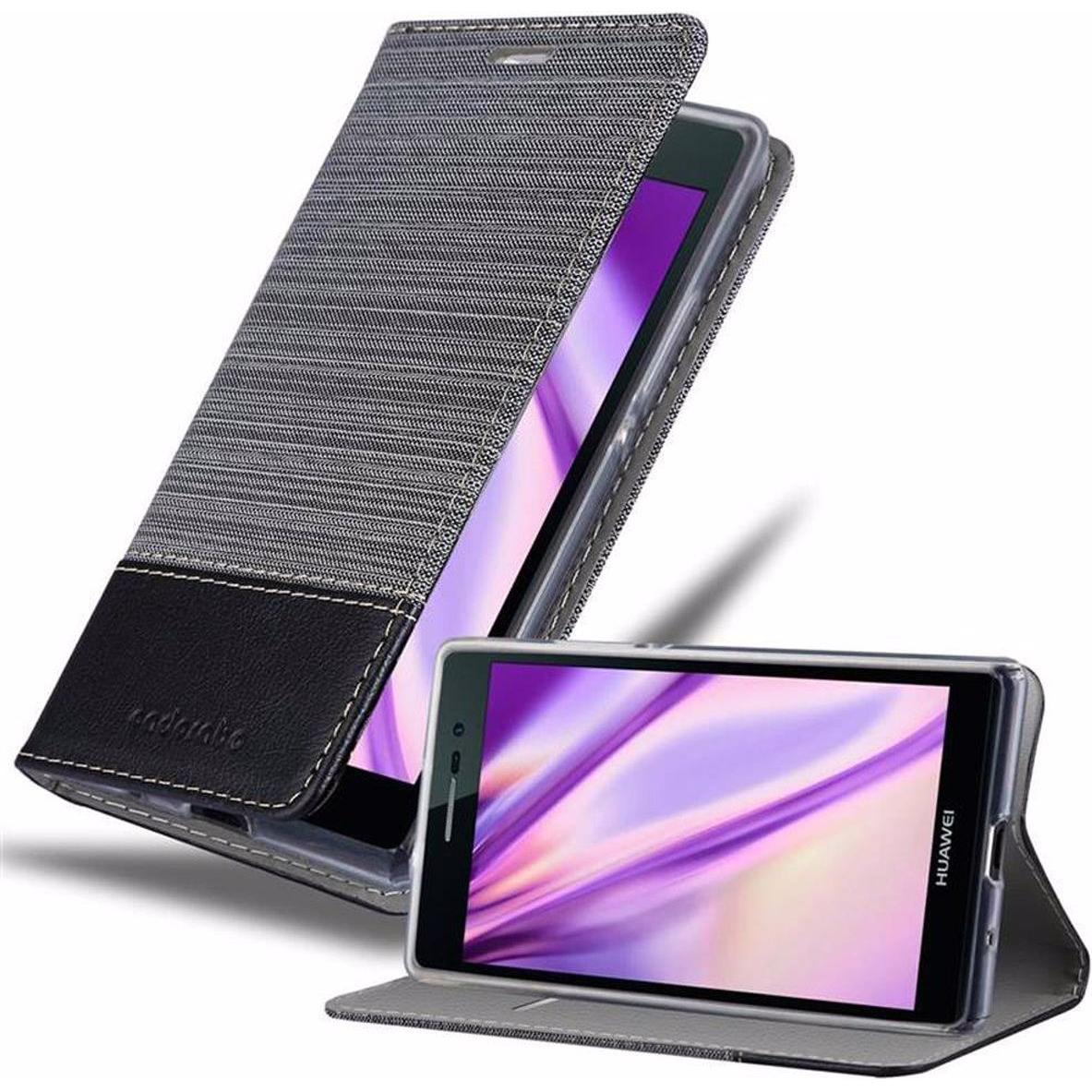Cadorabo Book Jeans Optik Cover (Huawei Ascend P7), Smartphone Hülle, Grau