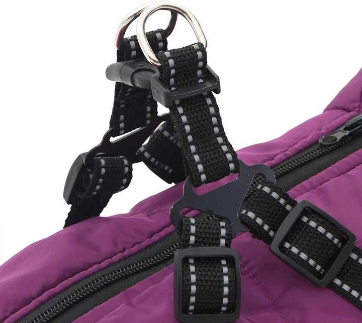 Actual product image vidaXL Dog coat with harness Waterproof Reflective Purple (44, Dog coat)