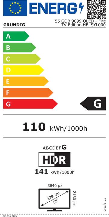 Etichetta energetica Grundig 55GOB9099 (55", OLED, 4K, 2019)
