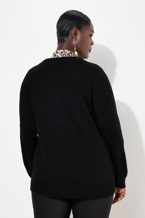 Produktbild Ulla Popken Strickjacke, edle Merinowolle, V-Ausschnitt, Knopfleiste (46, 48)
