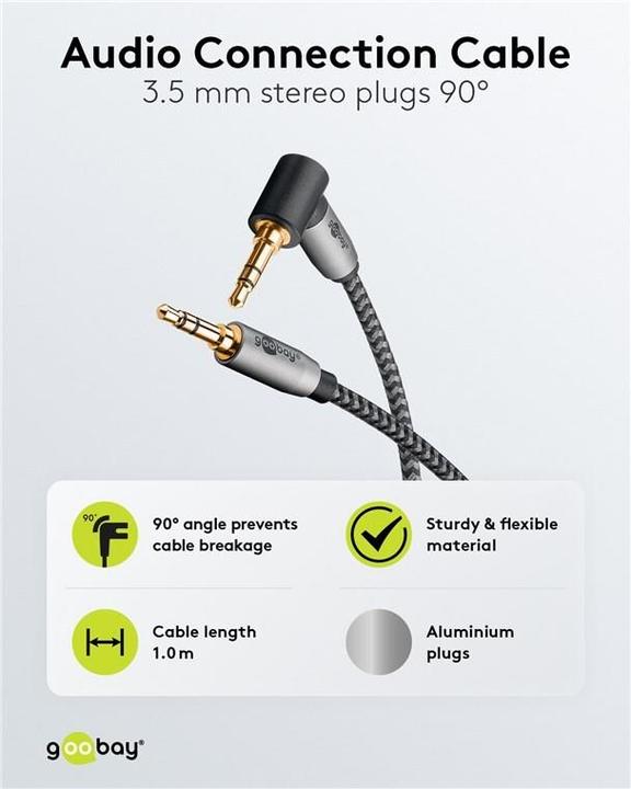 Produktbild Goobay Audio Verbindungskabel AUX, 3,5 mm stereo, 90°, 1 m, Sharkskin Grey (1 m, 3.5mm Klinke (AUX))