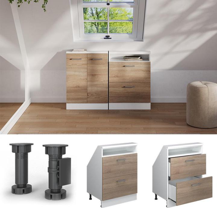 Produktbild Vichy Dachschrägenschrank Rion, Sonoma/Weiss/Weiss, mit 2 Schubladen (46 x 46 x 81.60 cm)