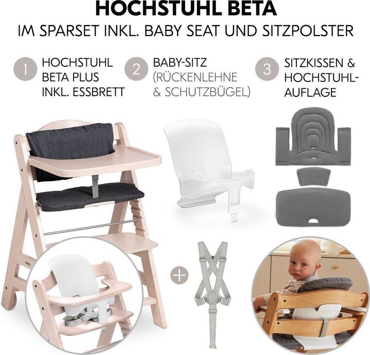 Produktbild Hauck Hochstühle Hochstuhl Beta Plus Natural - im Sparset (Treppenhochstuhl)