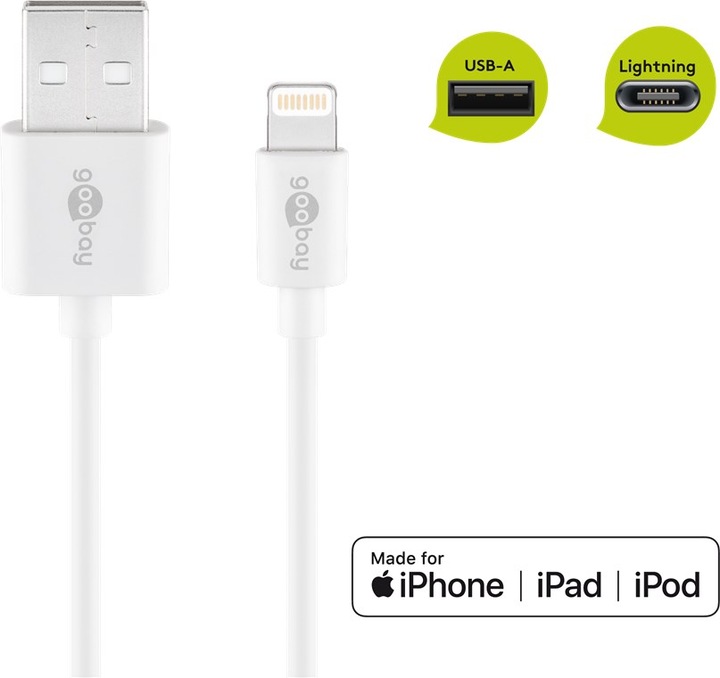 Actual product image Goobay Lightning USB charging and synchronisation cable (1 m, USB 2.0)